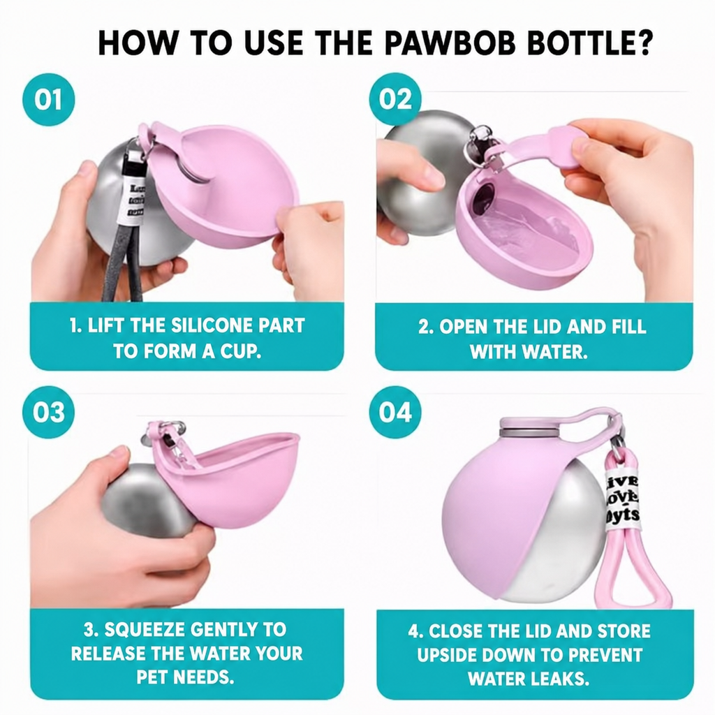 Portable Pet Water Bottle with Foldable Bowl – Stainless Steel, Leak-Proof