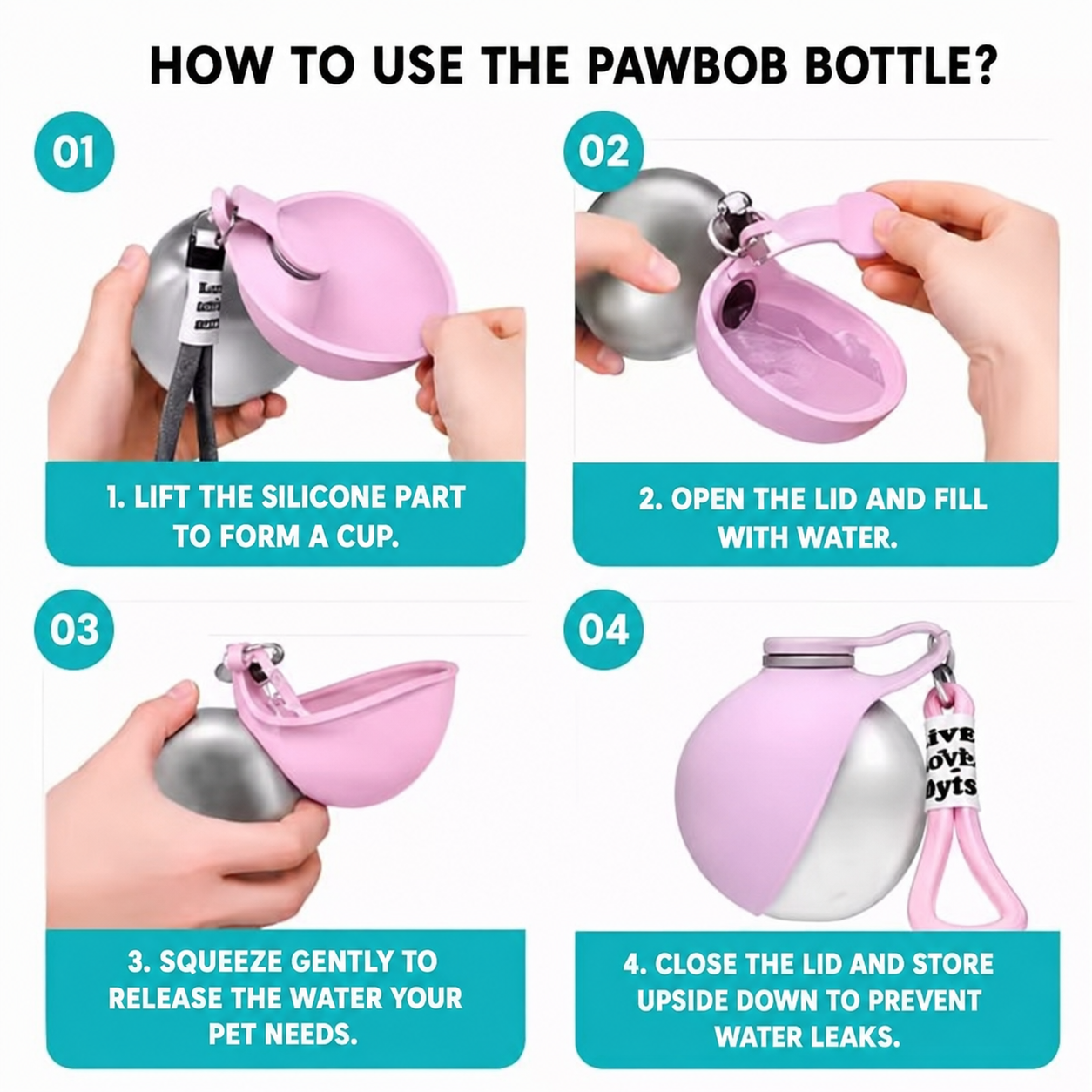 Portable Pet Water Bottle with Foldable Bowl – Stainless Steel, Leak-Proof