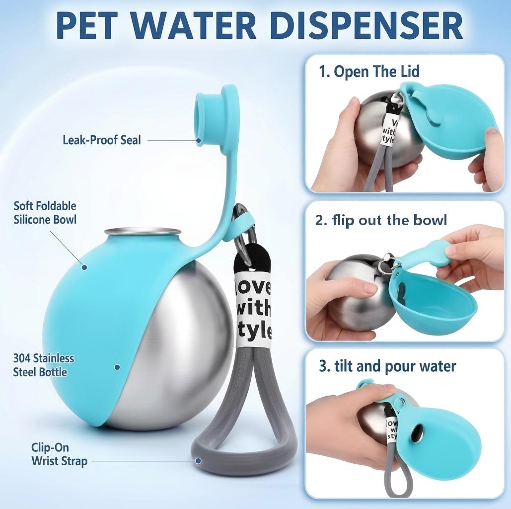 2 in 1 portable stainless steel pet water bottle