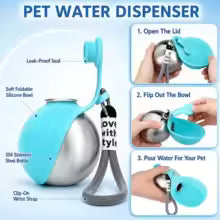 Portable Pet Water Bottle with Foldable Bowl – Stainless Steel, Leak-Proof